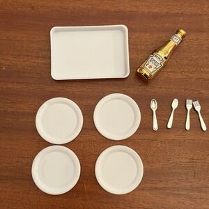 Barbie Dollhouse Kitchen Accessories Lot –Plates, Tray, Silverware Heinz Ketchup